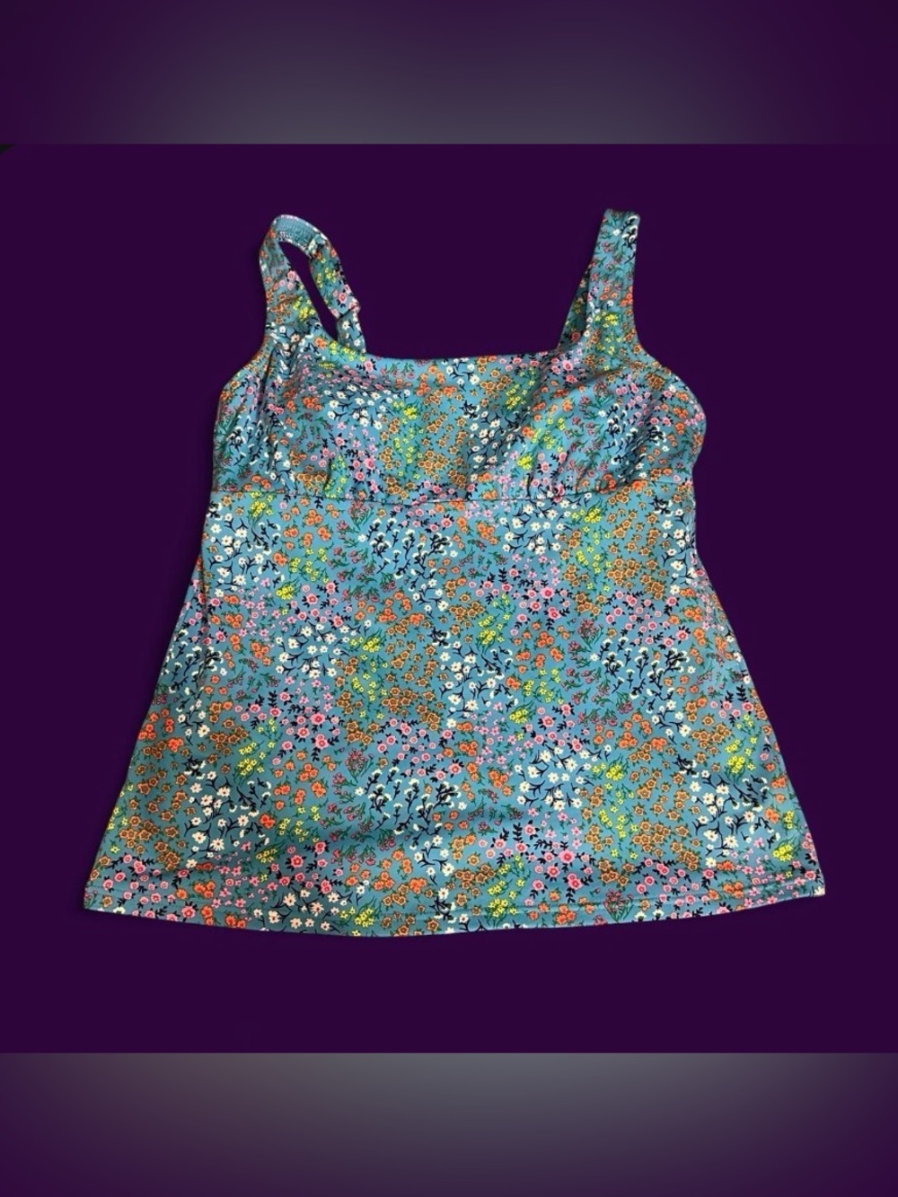 Lands' End Women's 6D Turquoise Floral Front Underwire Tankini Swim Top